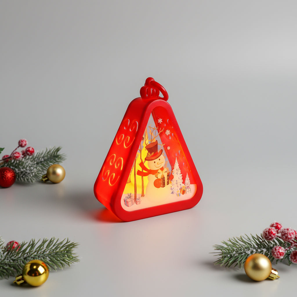 Snow-man Triangle Shaped Lantern LED Light For Decoration - For Indoor Use (Red) - Project M Shop