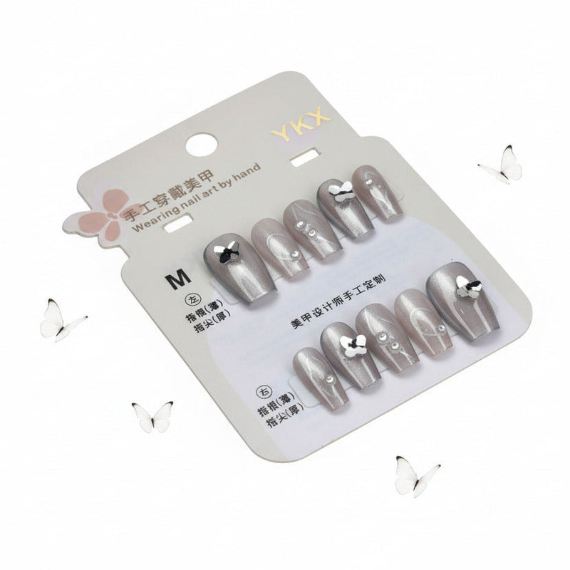 Metallic Butterfly & Pearl Press-on Nails - M Size - Project M Shop