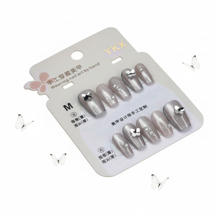 Metallic Butterfly & Pearl Press-on Nails - M Size - Project M Shop