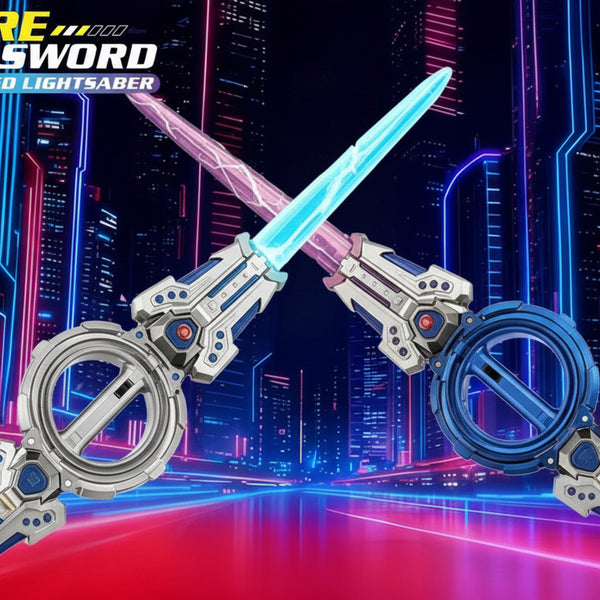 Double Headed Telescopic Light Saber Toy With LED Lights and Rotating Handle - Silver Color - Project M Shop