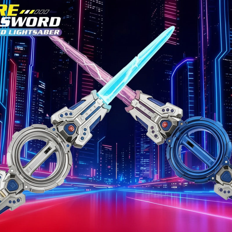 Double Headed Telescopic Light Saber Toy With LED Lights and Rotating Handle - Silver Color - Project M Shop