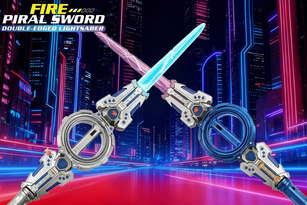 Double Headed Telescopic Light Saber Toy With LED Lights and Rotating Handle - Silver Color - Project M Shop