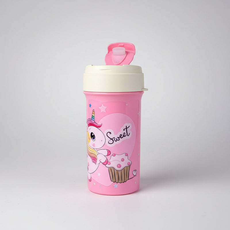 Pink Unicorn Printed Plastic Water Bottle For Kids - 400 ML - Project M Shop