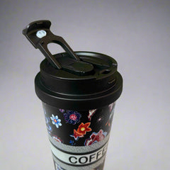 Elegant Sips Black Flower Insulated Mug 600 ML for Hot and Cold Beverages - Project M Shop