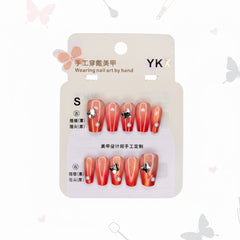 Rosy Butterfly With Pearl Press-On Nails - S Size - Project M Shop