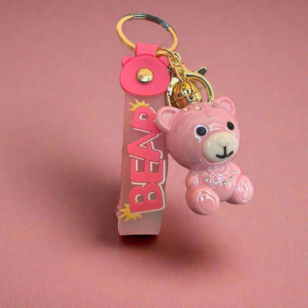 Pink Bear Keychain - Premium Quality Acrylic Keychain with Strap for Stylish Accessories - Project M Shop