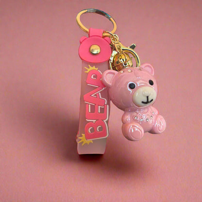 Pink Bear Keychain - Premium Quality Acrylic Keychain with Strap for Stylish Accessories - Project M Shop
