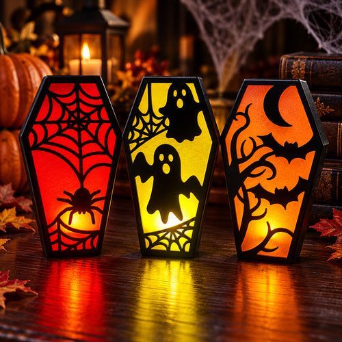 Coffin Style Scary Halloween Light Box - Set of 3 | Spooky Decor