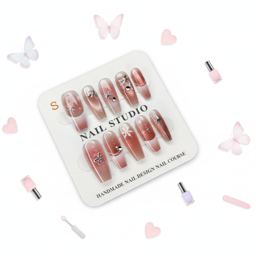 Snow Flake Charm Glossy Press-On Nails - Size S - Project M Shop
