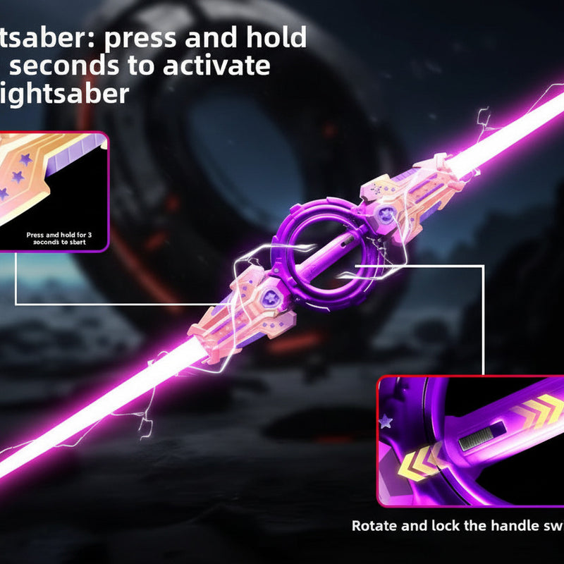 Double Headed Telescopic Light Saber Toy With LED Lights and Rotating Handle - Silver Color - Project M Shop