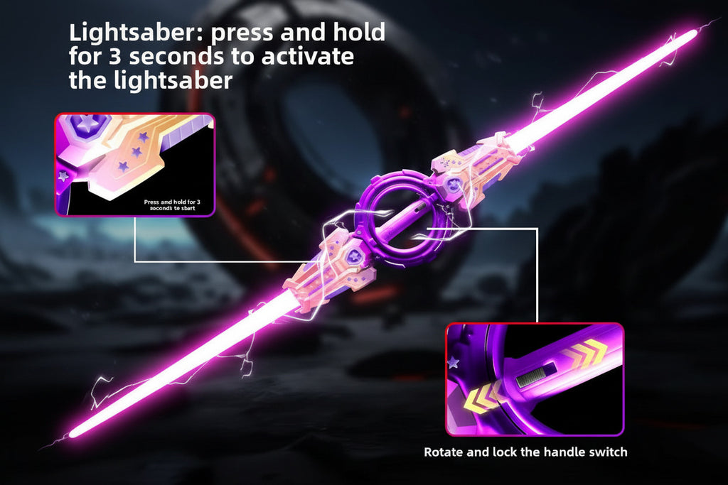 Double Headed Telescopic Light Saber Toy With LED Lights and Rotating Handle - Silver Color - Project M Shop