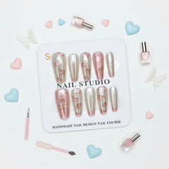 Heart Charm Long Press-On Nails For Woman - Size S - Project M Shop