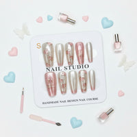 Heart Charm Long Press-On Nails For Woman - Size S