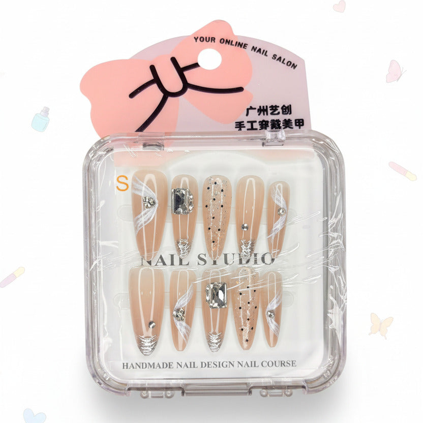 Sparkling Gemstone Beautiful Long Press-On Nails - Size S - Project M Shop