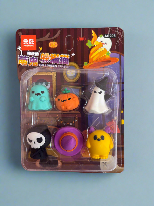 Halloween Ghost Eraser Set – 6 PCs Spooky School Supplies