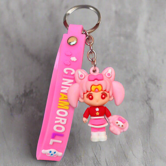 Cinnamoroll Keychain - Girl With Cinnamoroll PVC Rubber Keychain with Strap - Project M Shop