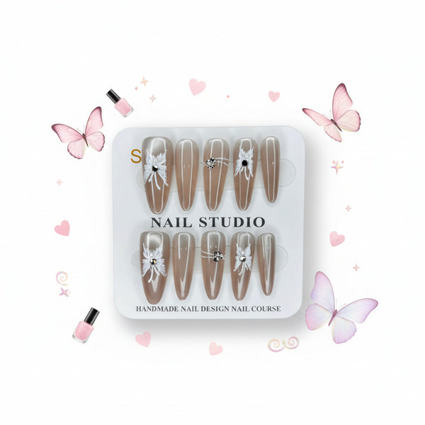 Charming Red Butterfly Long Press-On Nails - Size S - Project M Shop