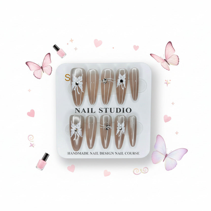 Charming Red Butterfly Long Press-On Nails - Size S - Project M Shop