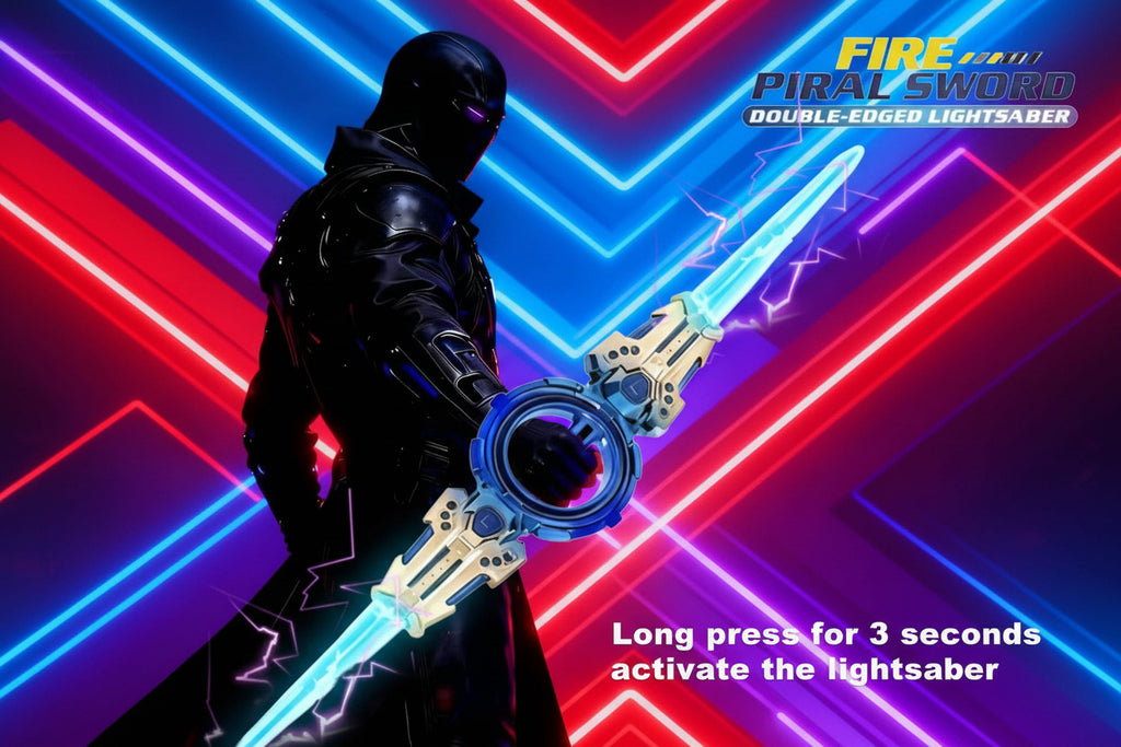 Double Headed Telescopic Light Saber Toy With LED Lights and Rotating Handle - Silver Color - Project M Shop