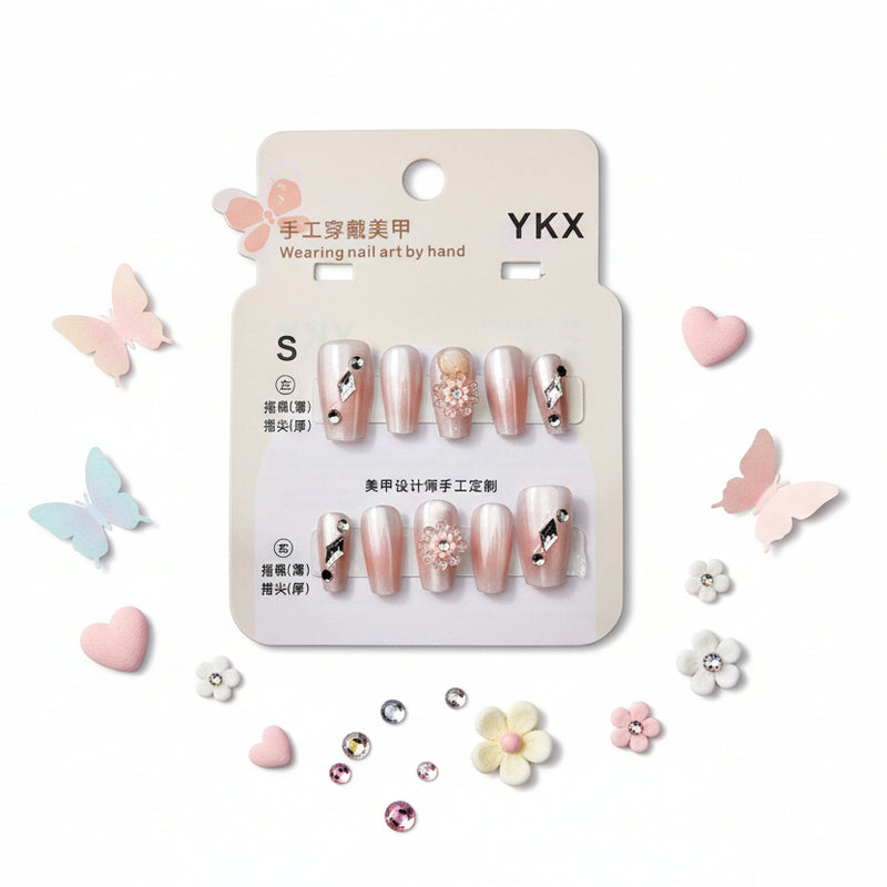 Gemstone & Flower Charms Press-On Nails - Size S - Project M Shop