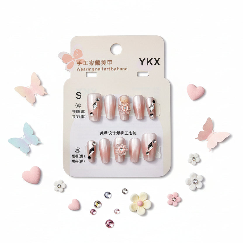 Gemstone & Flower Charms Press-On Nails - Size S - Project M Shop
