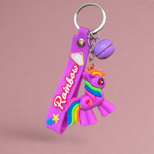 Purple Pony Keychain with Strap and Bell - PVC Rubber Accessory - Project M Shop