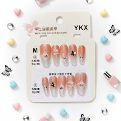 Flower Pattern With Charm Press-On Nails - Size M - Project M Shop