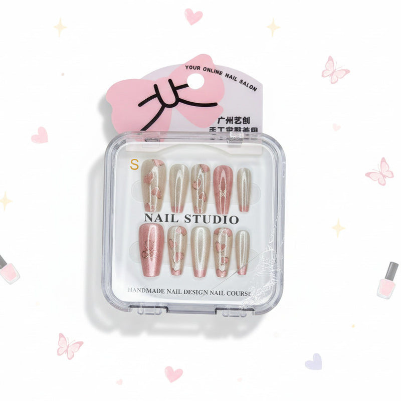 Heart Charm Long Press-On Nails For Woman - Size S - Project M Shop