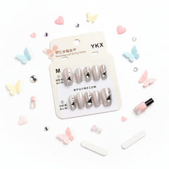 Grey Metallic Gemstone Charms Press-On Nails - Size M - Project M Shop