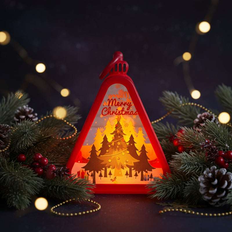 Christmas Tree Triangle Shaped Lantern LED Light For Decoration - For Indoor Use (Red) - Project M Shop