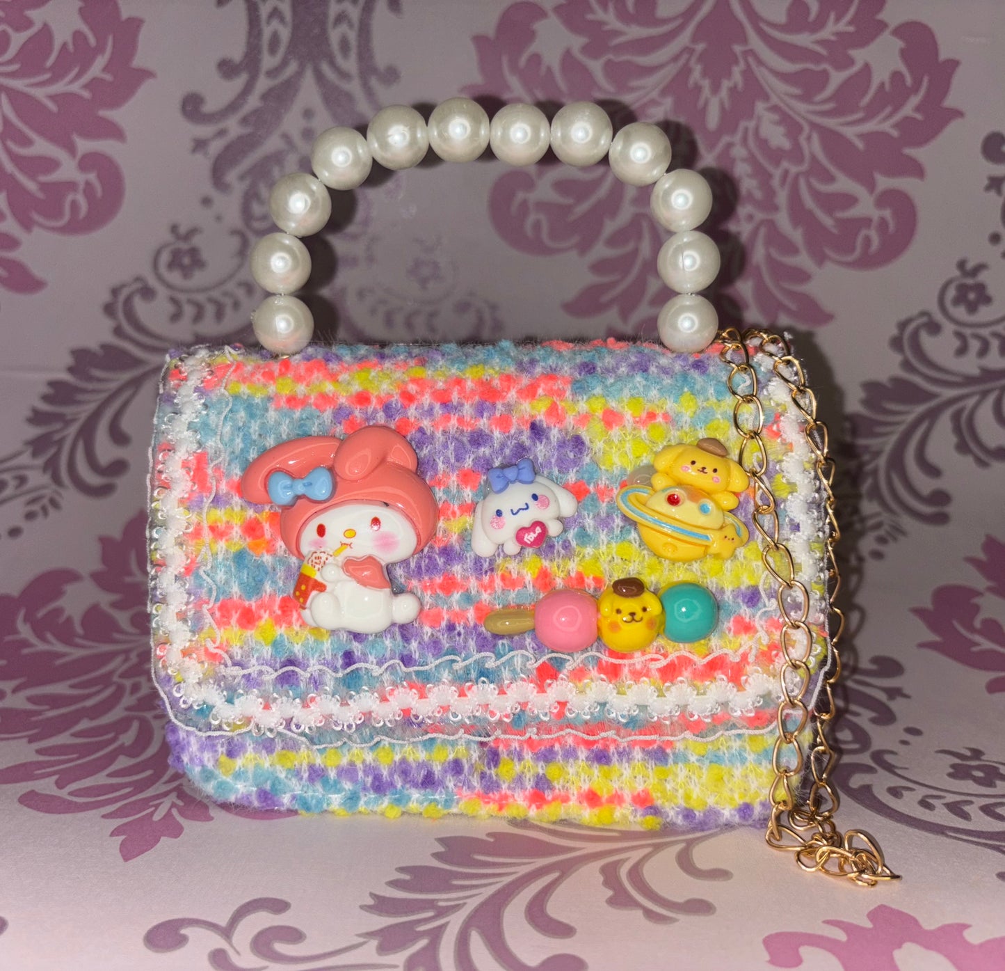 Children's Pearl Hand/Sling bag with San-rio Cartoon - Free Keychain Included