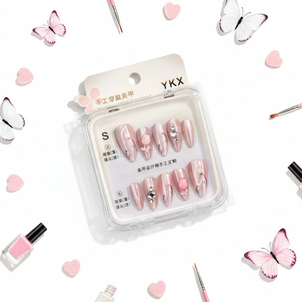 White Flower Charms Cute Press-On Nails - Size S - Project M Shop