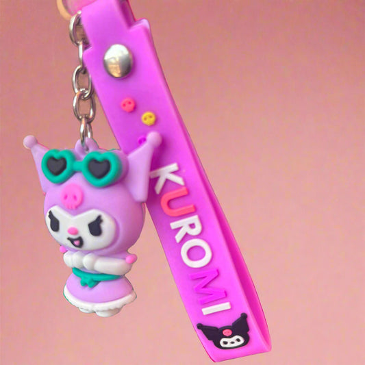 Kuromi Keychain with Sunglasses - PVC Rubber Keychain with Strap - Project M Shop