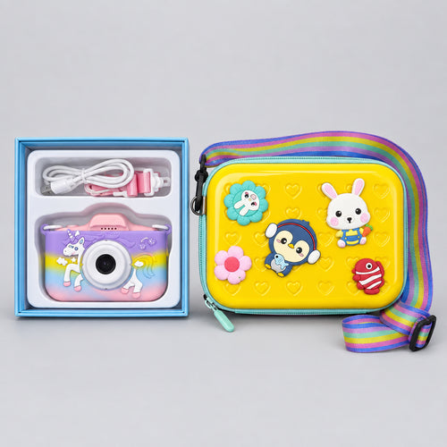 Cartoon Charm Sling Bag + Dual Lens 40MP Kids Camera Combo