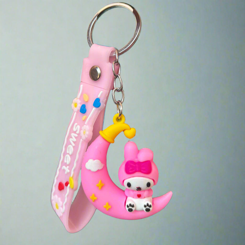 My Melody Keychain on Moon PVC Rubber with Strap - Project M Shop