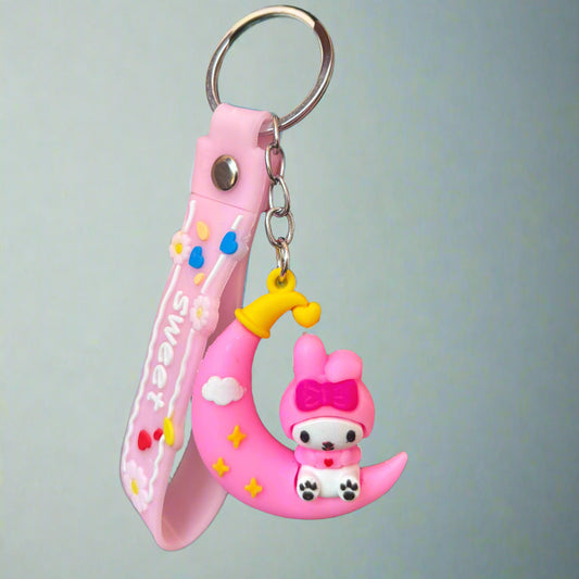My Melody Keychain on Moon PVC Rubber with Strap - Project M Shop