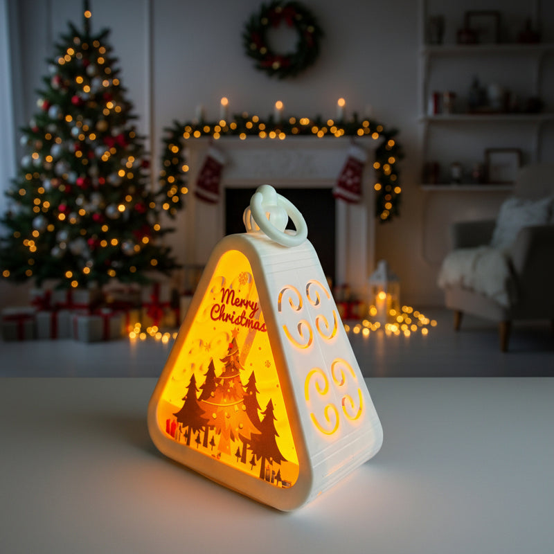 Christmas Tree Triangle Shaped Lantern LED Light For Decoration - For Indoor Use (White) - Project M Shop