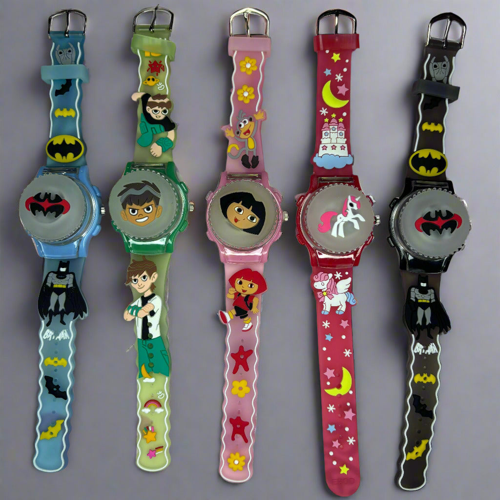 Cartoon style spinning and glowing analog watches for kids - 1 Piece (Random Color) - Project M Shop