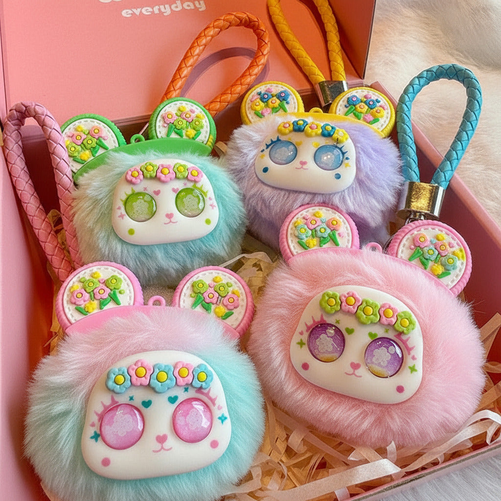 Soft Cute Bear Faux Fur Plush Ball Dolls Pendant & Charm - Random Design/Color - Project M Shop