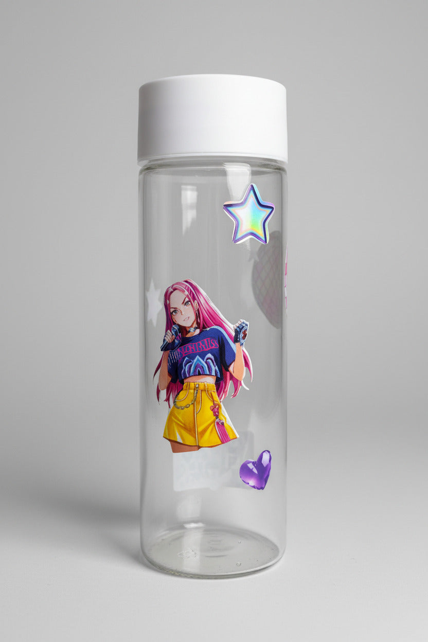 K-Pop Huntrx Glass Bottle 450 ML - Stylish K-Pop Glass Bottle for Fans - Project M Shop