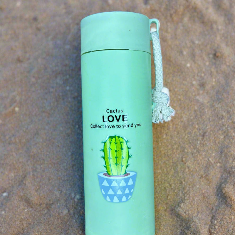 Cactus Printed Glass Water Bottle - 450 Ml - Random Color - Project M Shop