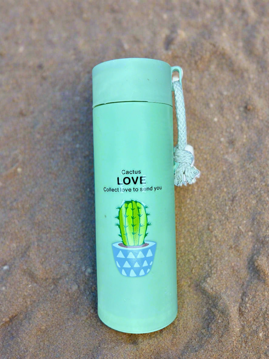 Cactus Printed Glass Water Bottle - 450 Ml - Random Color - Project M Shop