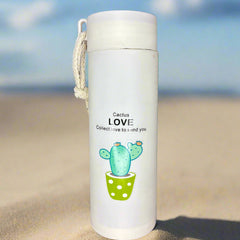 Cactus Printed Glass Water Bottle - 450 Ml - Random Color - Project M Shop