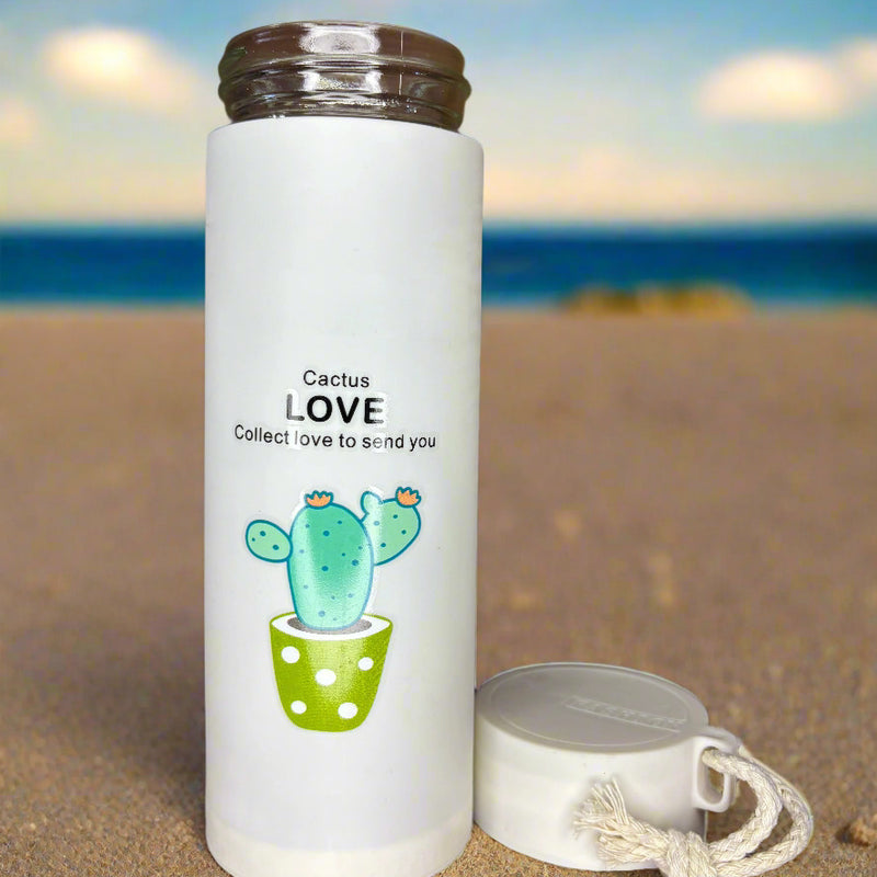 Cactus Printed Glass Water Bottle - 450 Ml - Random Color - Project M Shop