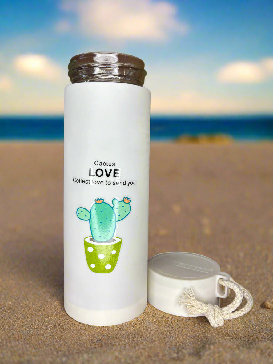 Cactus Printed Glass Water Bottle - 450 Ml - Random Color - Project M Shop