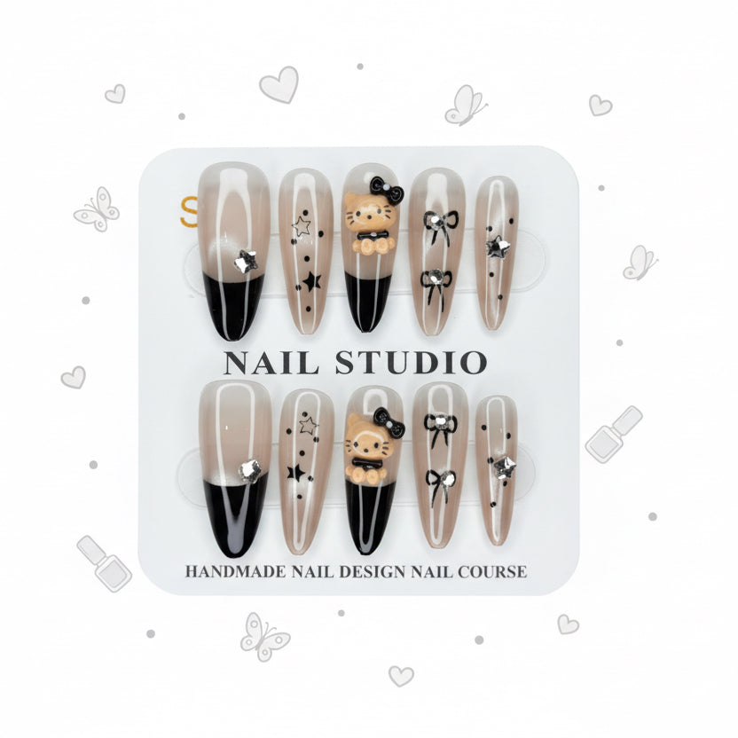 Kitty In Stars Charms Beautiful Press-On Nails - Size S - Project M Shop