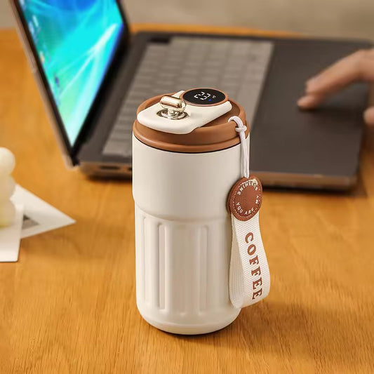 LED Smart Temperature display thermo Tumbler Stainless Steel Travel Coffee Mug With Strap - 450Ml - Random Color - Project M Shop