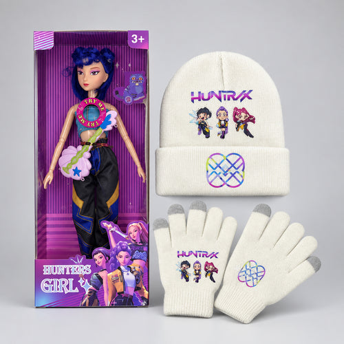 K-Pop Demon Hunter HUNTR/X Musical Doll + Beanie & Gloves Combo