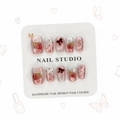 Fruity Strawberry Charms & Printed Press-On Nails -  Size S & M - Project M Shop