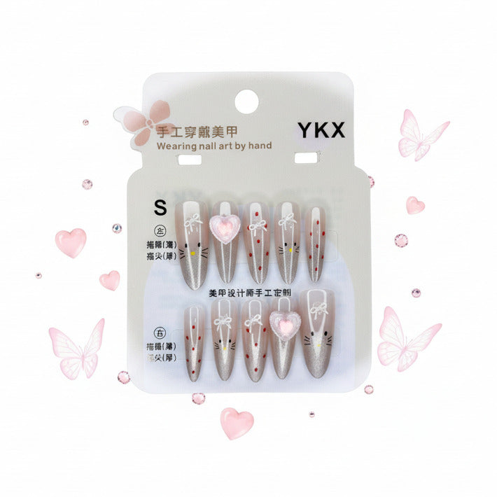 Heart & Kitty Charms Beautiful Press-On Nails - Size S - Project M Shop